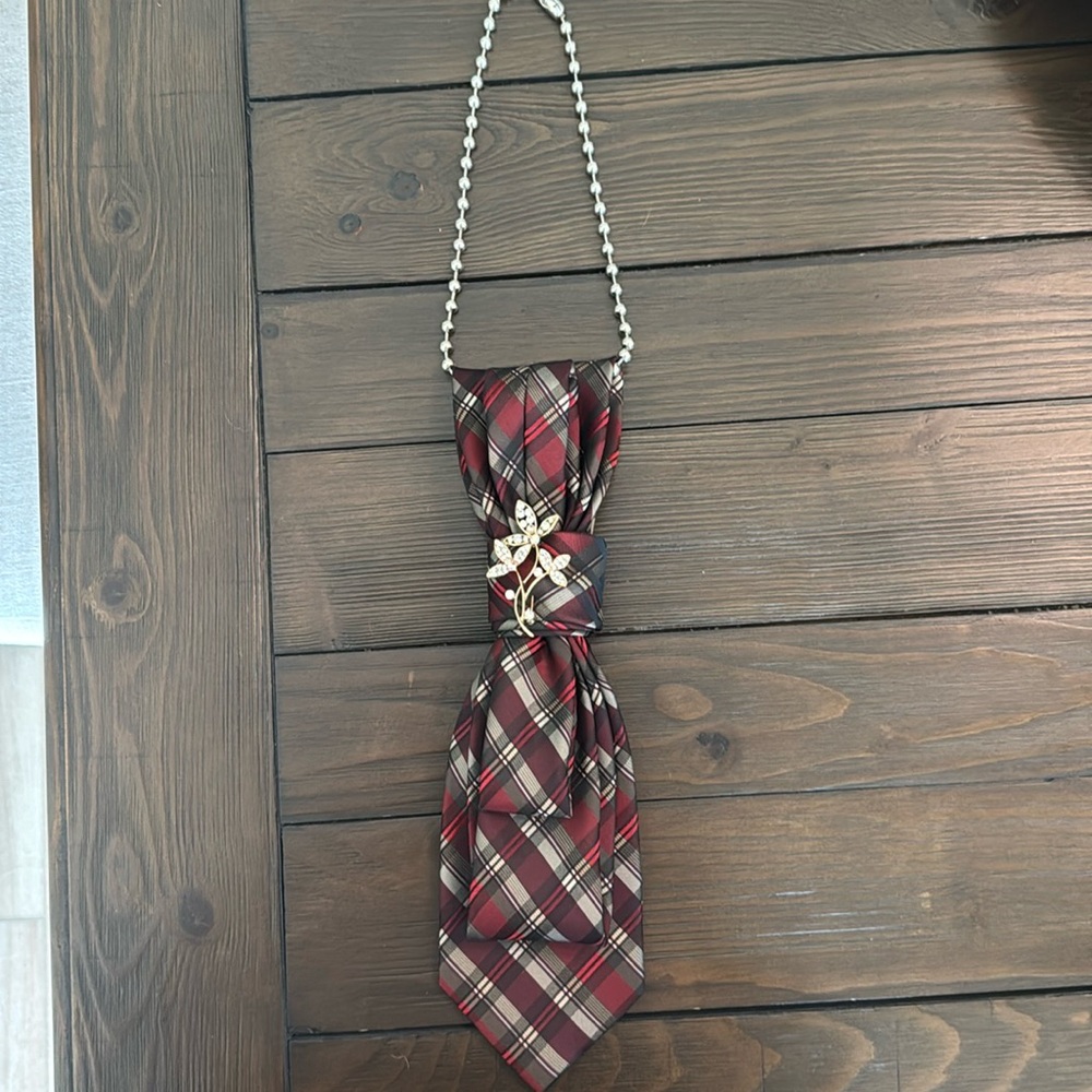 Handmade Upcycled Necktie Bib Necklace with Brooch
Unique & Handmade!
